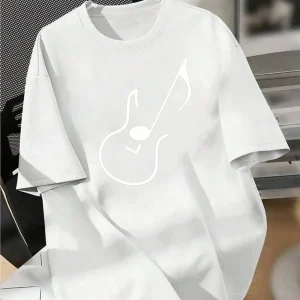 Men's & Women's Casual Short Sleeve-Shirt With Geometric Guitar Design - Vibrant Blue, Regular Fit, Breathable Sports, Run...