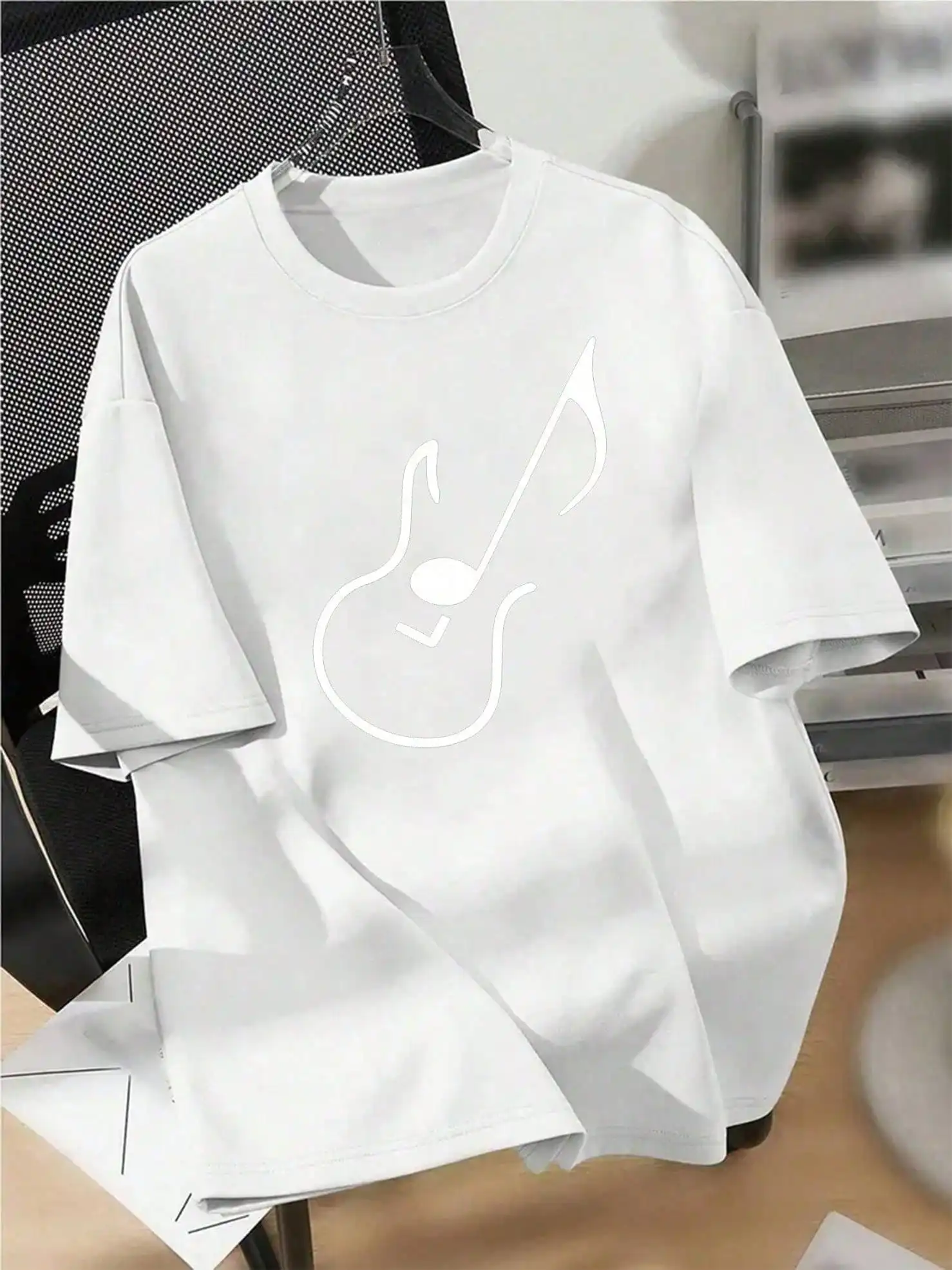 Men's & Women's Casual Short Sleeve-Shirt With Geometric Guitar Design - Vibrant Blue, Regular Fit, Breathable Sports, Run...