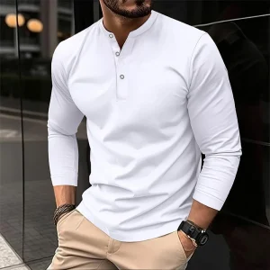 2025 Men's Summer Long Sleeve Henry Polo Casual Breathable Comfortable Polo Shirt Solid High Quality Male T-Shirt Dropshipping